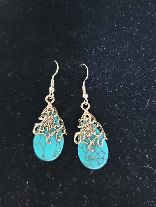 Aretes gota turquesa con filigrana