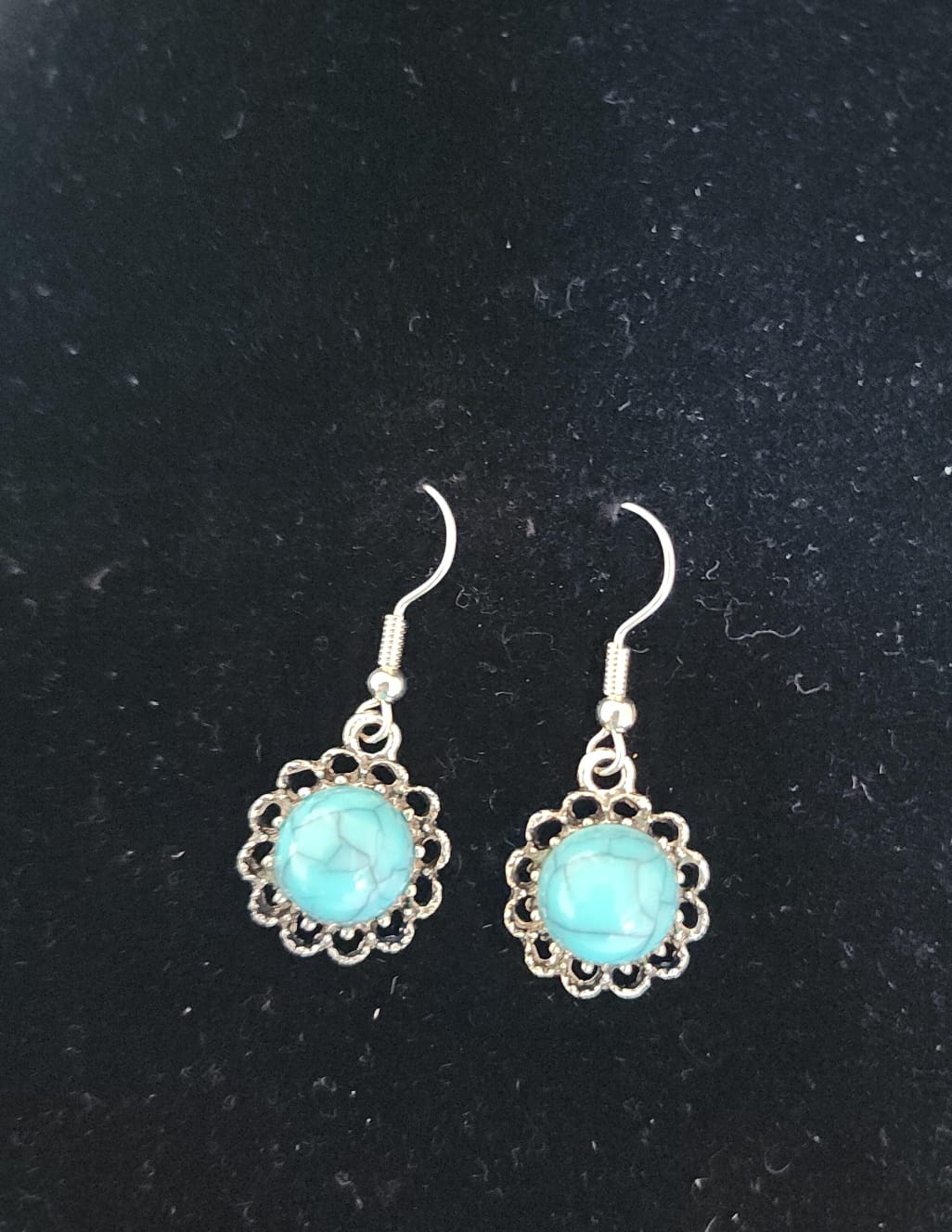 Aretes flor turquesa plateada