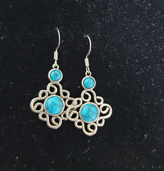 Aretes remolino turquesa plateados