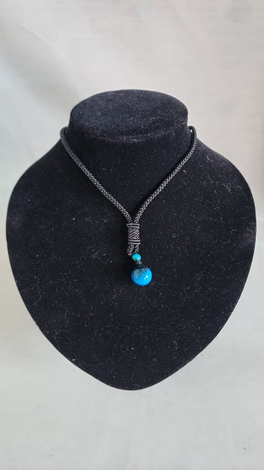 Set collar y pulsera azul con dije redondo